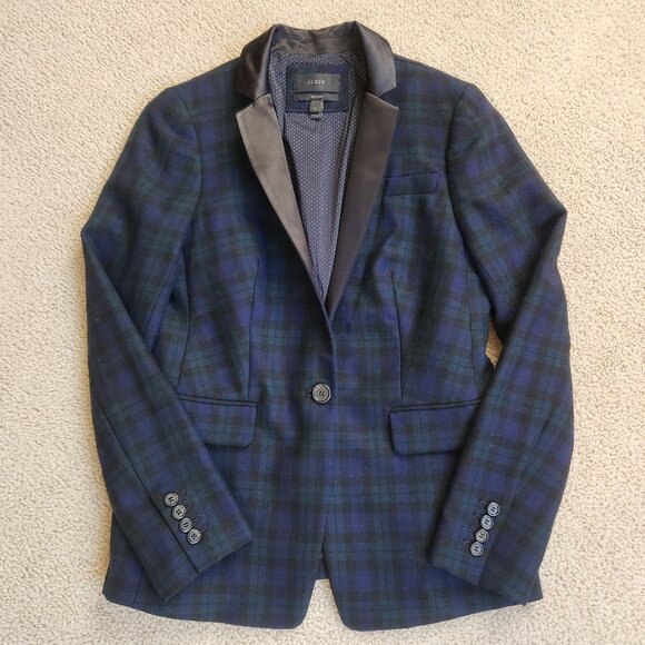 J. Crew Jackets & Blazers - NWOT J. Crew Regent Blazer 100% Wool Blackwatch Plaid with Satin Lapels size 2